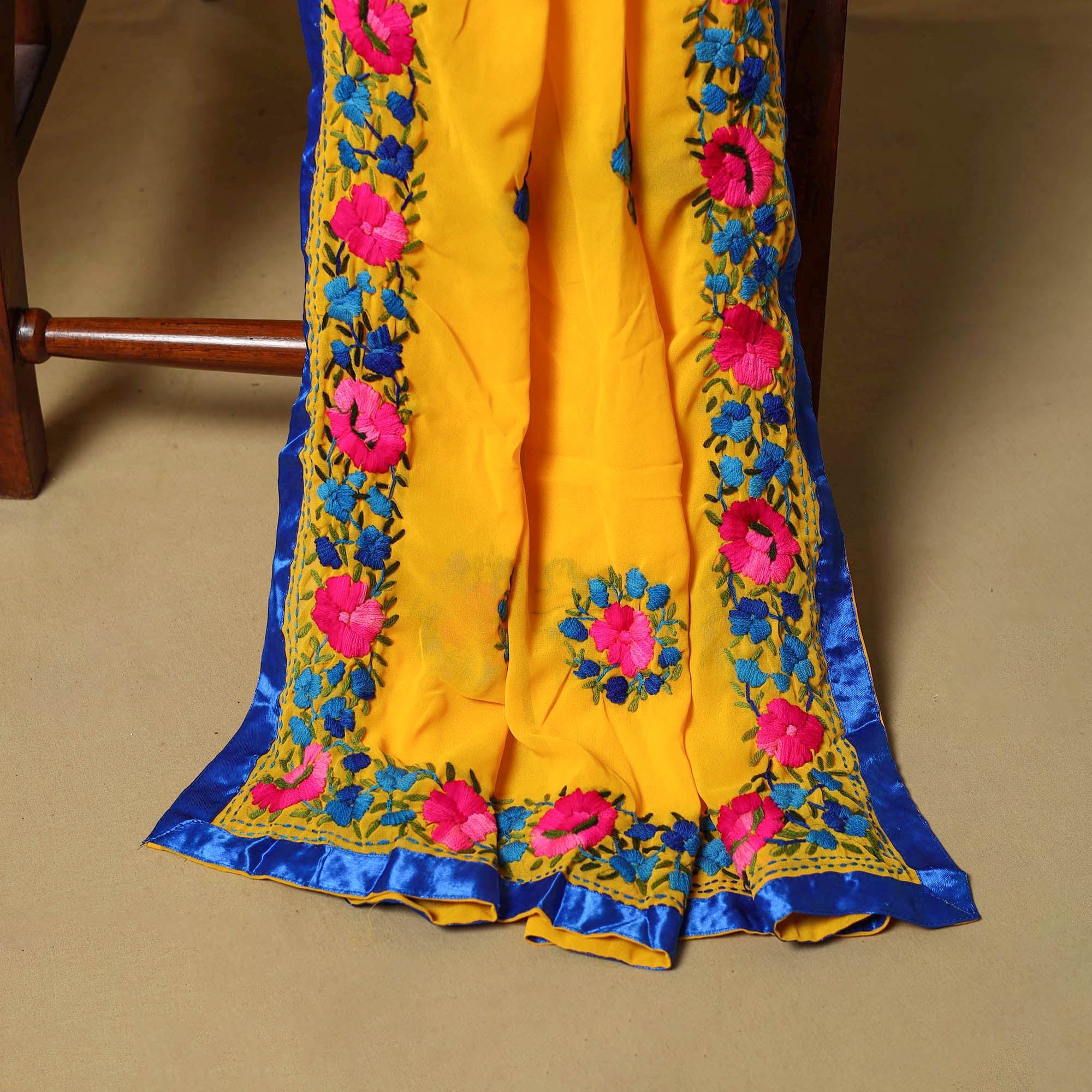 Orange - ranihati chapa work hand embroidery georgette 3pc