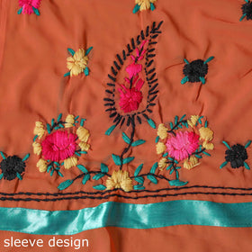 Orange - ranihati chapa work hand embroidery georgette 3pc