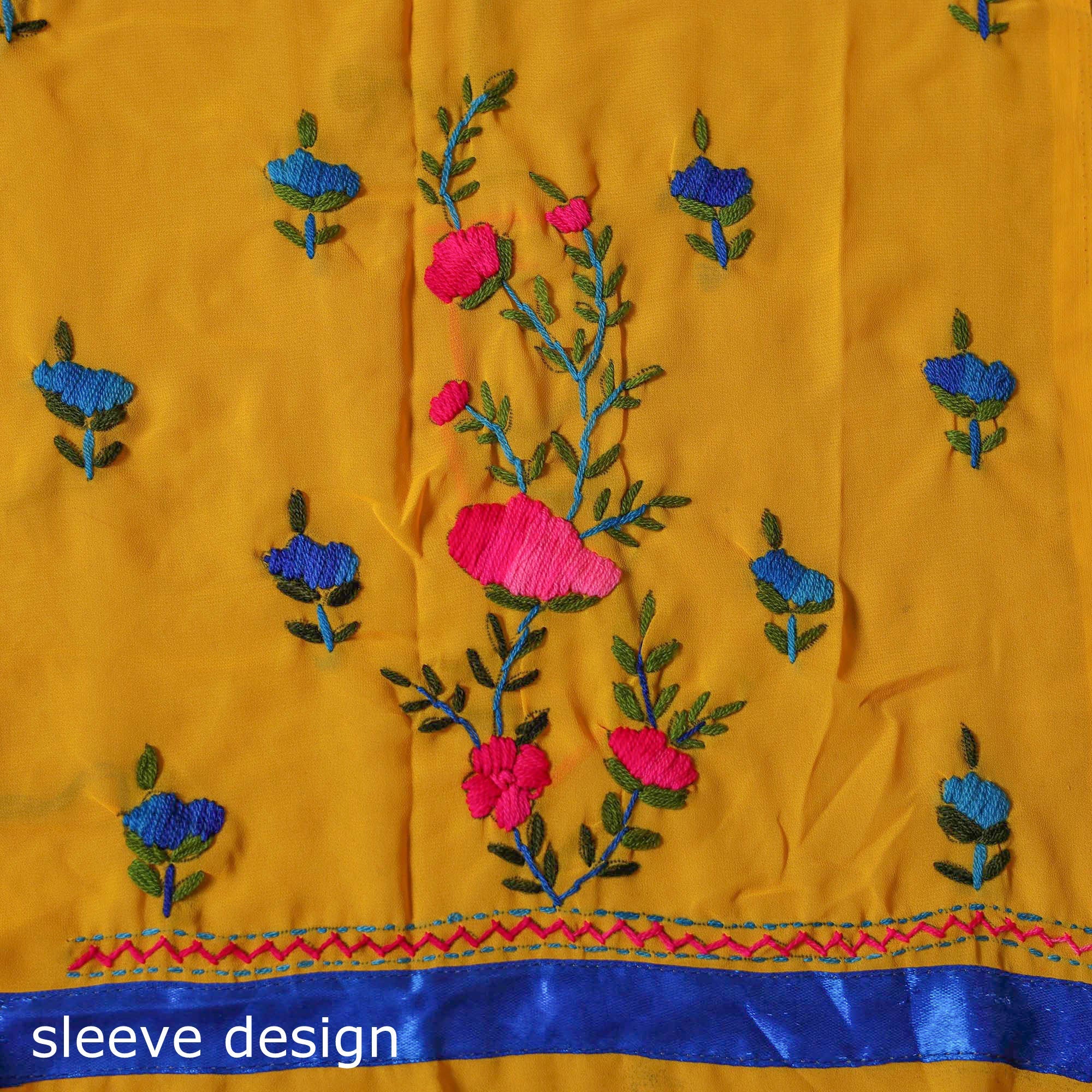 Orange - ranihati chapa work hand embroidery georgette 3pc