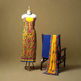 Orange - ranihati chapa work hand embroidery georgette 3pc