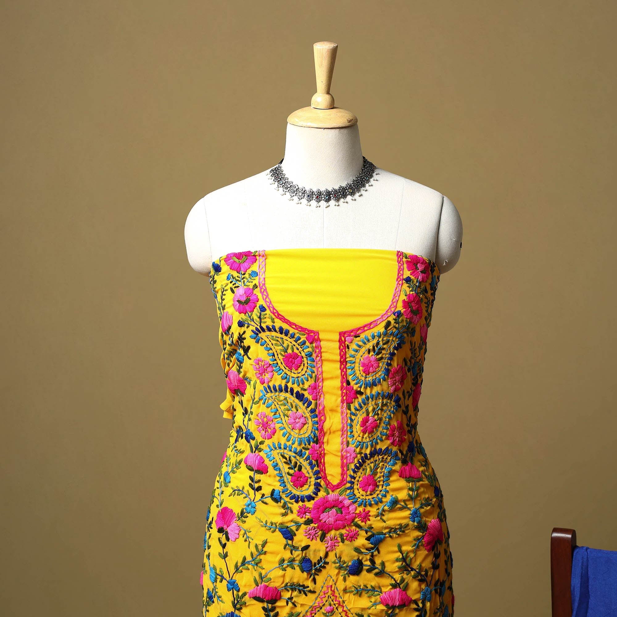 Orange - ranihati chapa work hand embroidery georgette 3pc