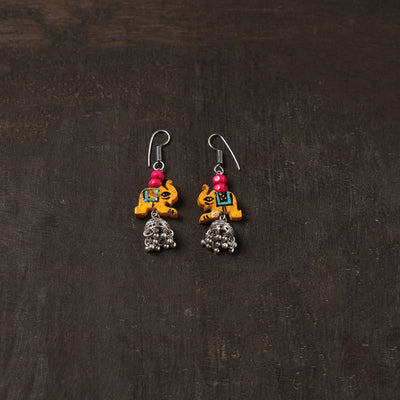 Orange - rasha german silver jhumki earrings with wooden