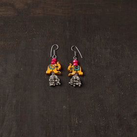 Orange - rasha german silver jhumki earrings with wooden