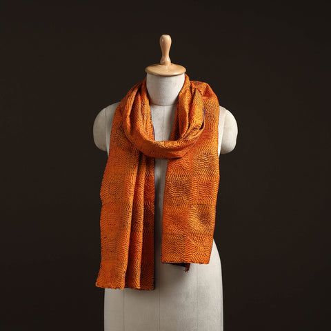 Orange - reversible silk bengal hand kantha stitch stole