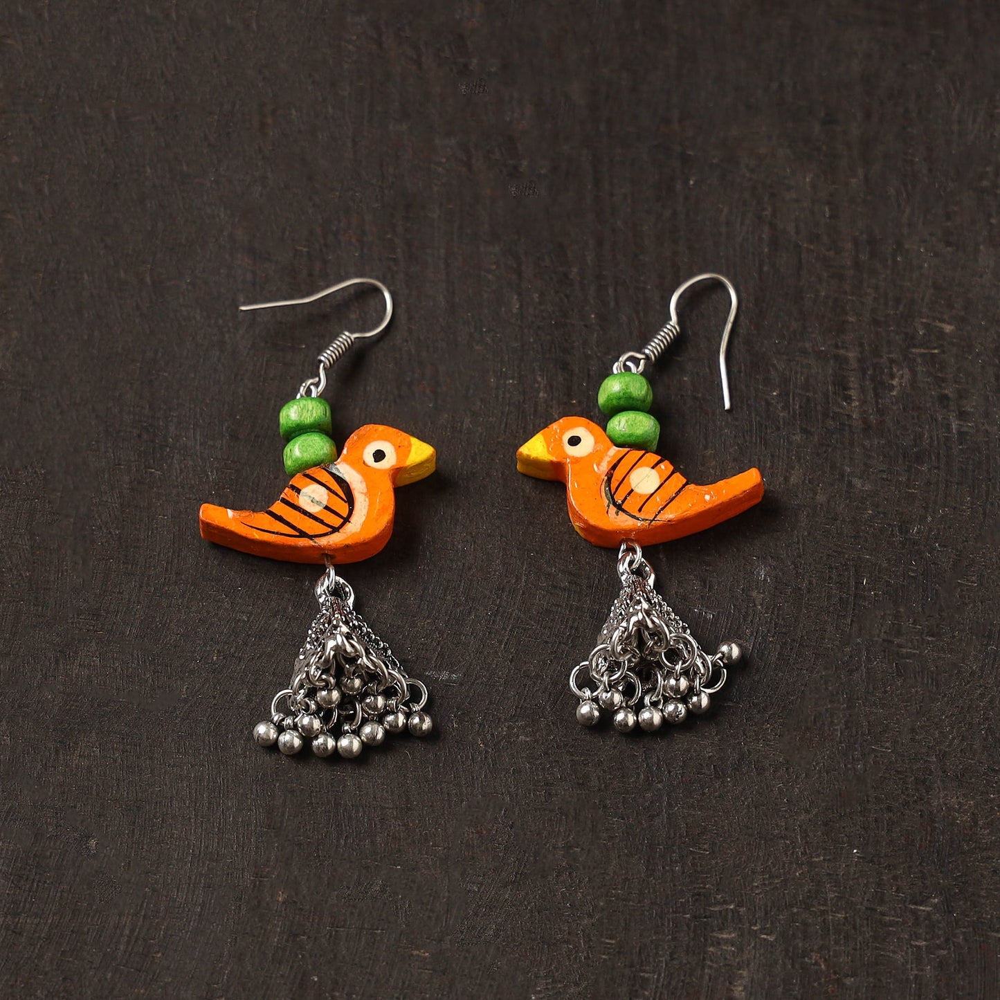 Orange - ronak german silver jhumki earrings with wooden