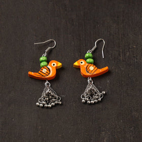 Orange - ronak german silver jhumki earrings with wooden