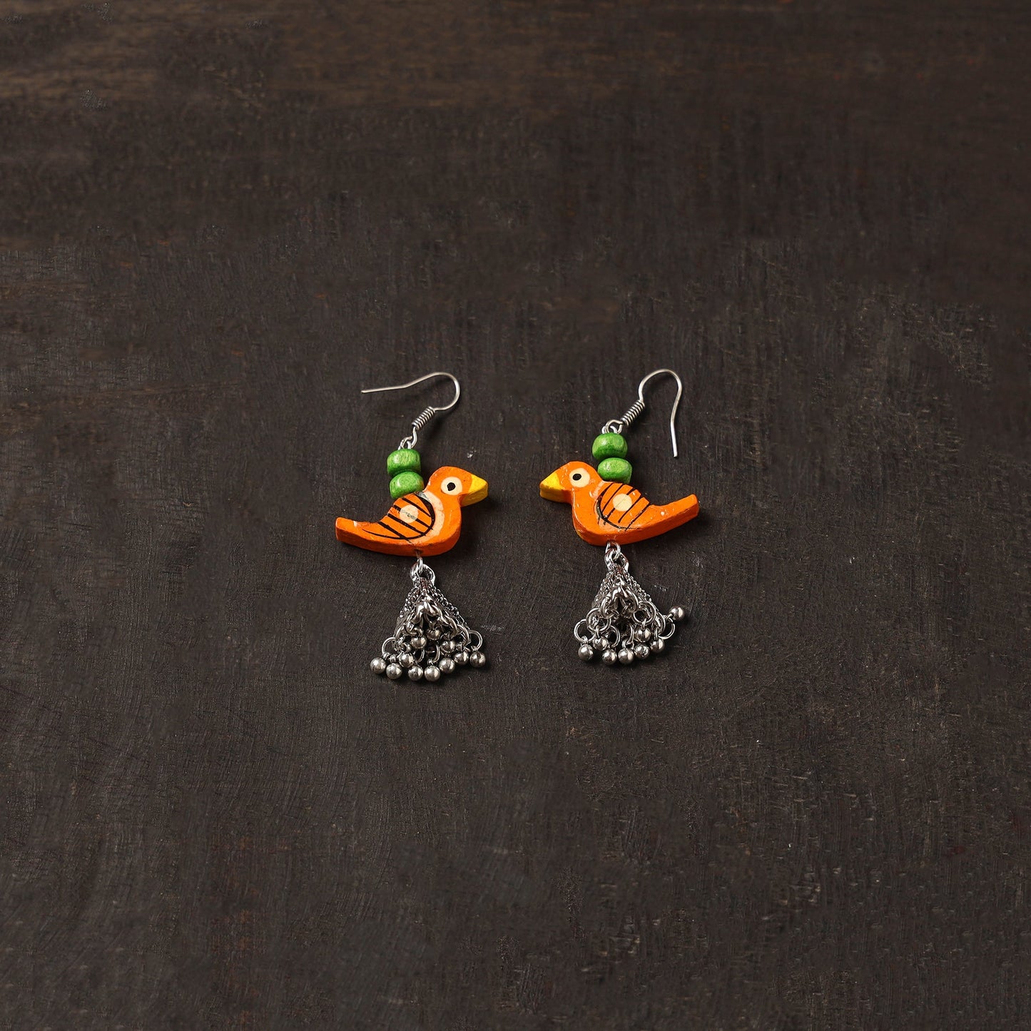 Orange - ronak german silver jhumki earrings with wooden