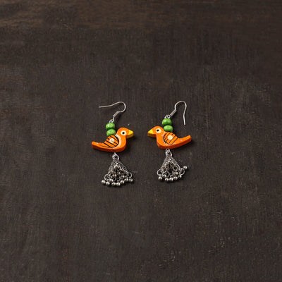 Orange - ronak german silver jhumki earrings with wooden
