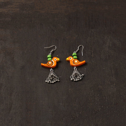 Orange - ronak german silver jhumki earrings with wooden