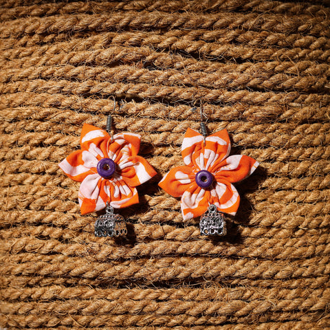 Orange - roshni handcrafted gs fabart phool kali earrings
