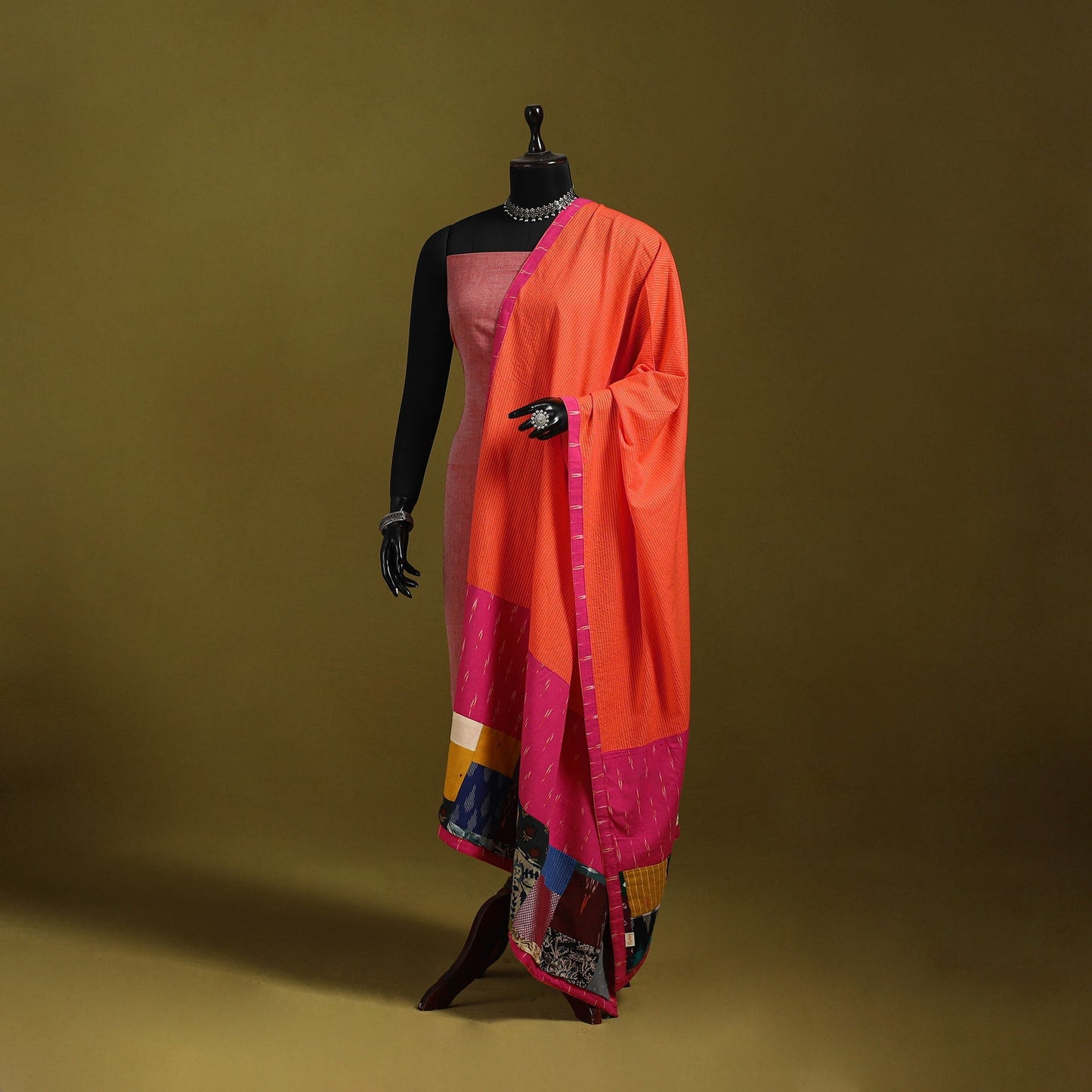 Running stitch with patchwork cotton dupatta 05