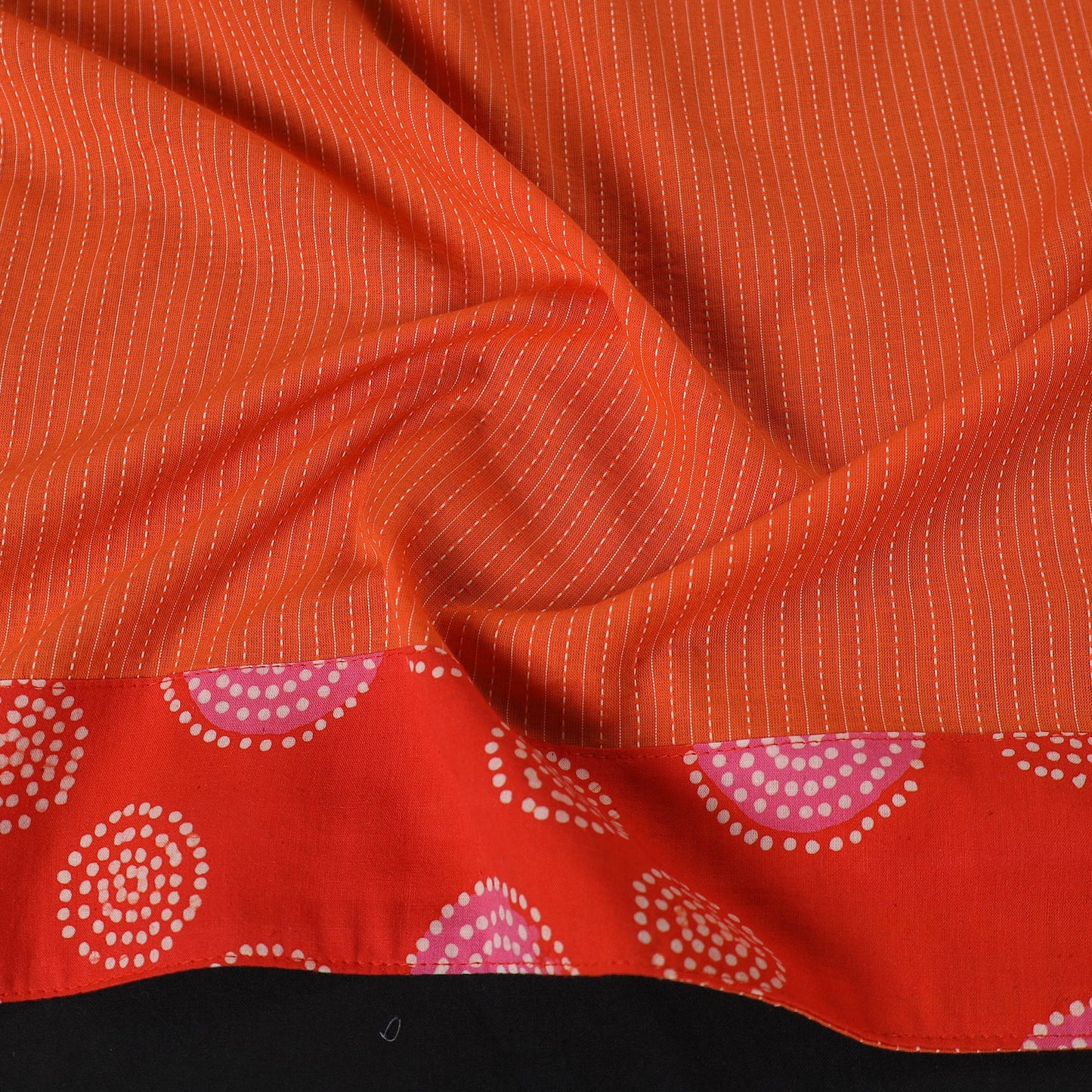 Orange Running Stitch Plain Cotton Blouse Piece