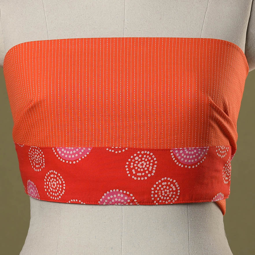 Orange Running Stitch Plain Cotton Blouse Piece