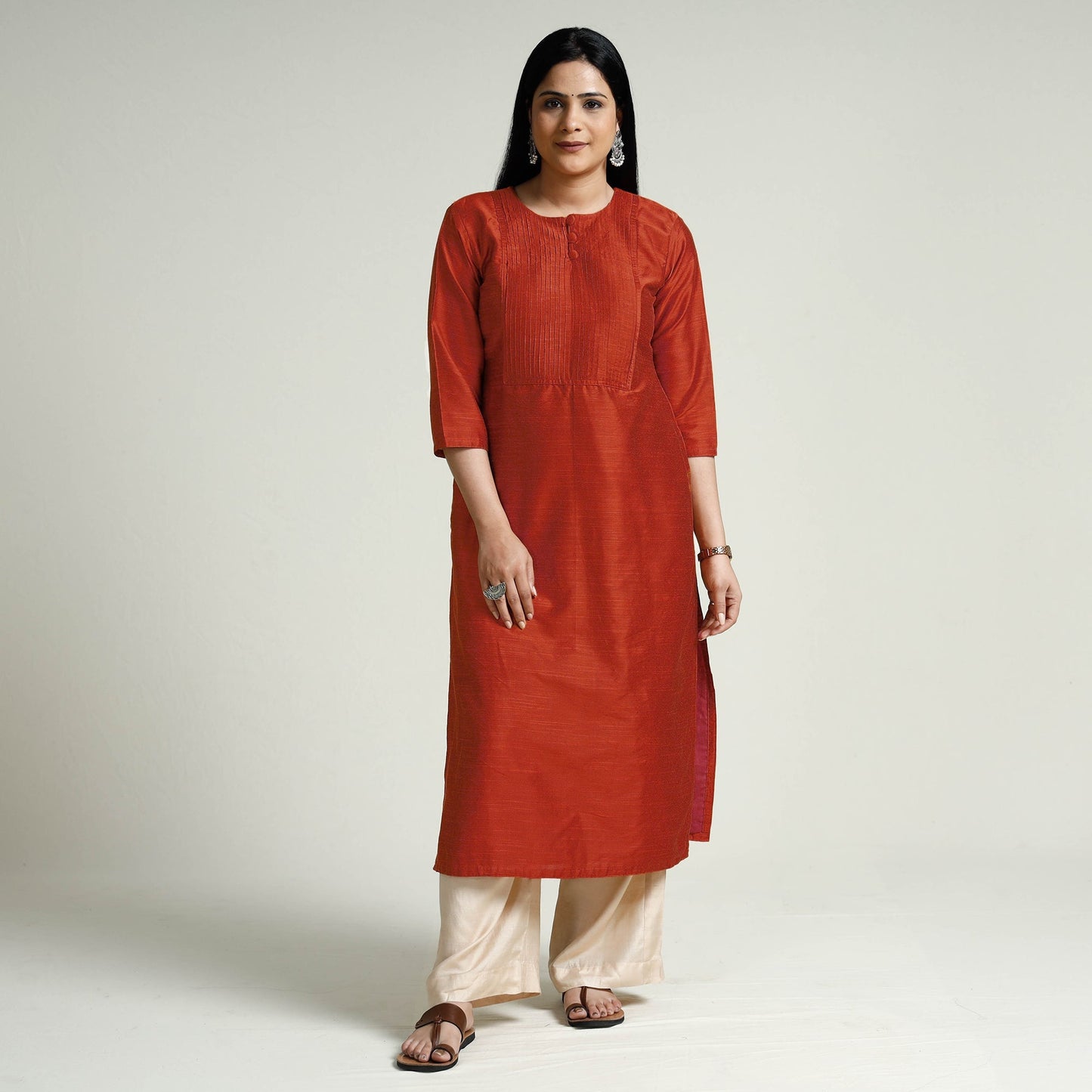 Buy Plain Silk Pintuck Long Kurta Online at iTokri.com