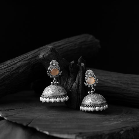 Orange - saanjh bela flower & leaves oxidised jhumka