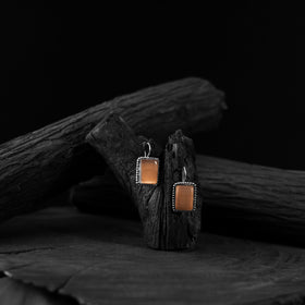 Orange - saanjh bela square shape oxidised drop earrings