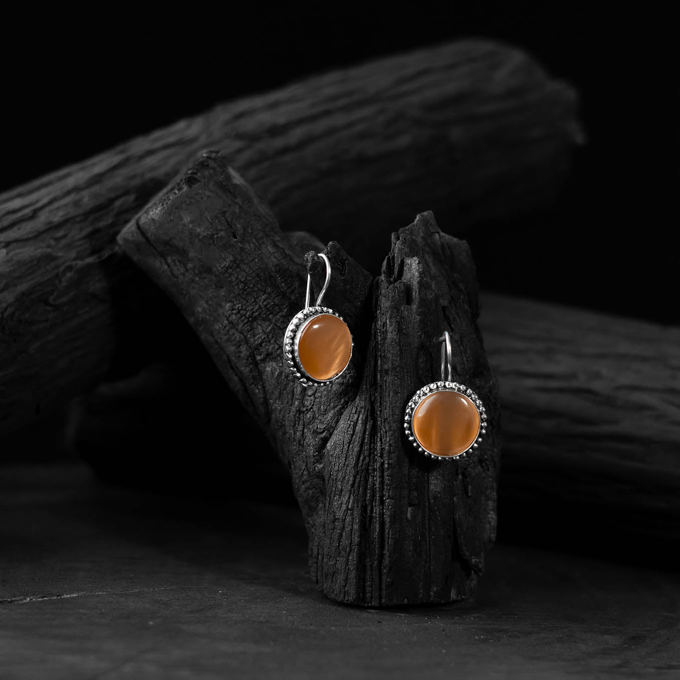 Orange - saanjh bela stone oxidised drop earrings