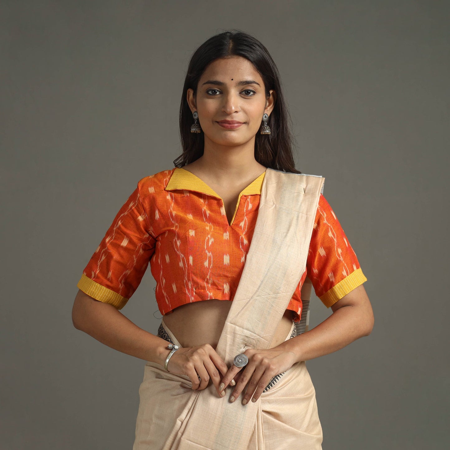 Orange - Sambalpuri Cotton Stitched Ikat Blouse 05