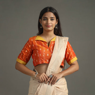 Orange - Sambalpuri Cotton Stitched Ikat Blouse 05