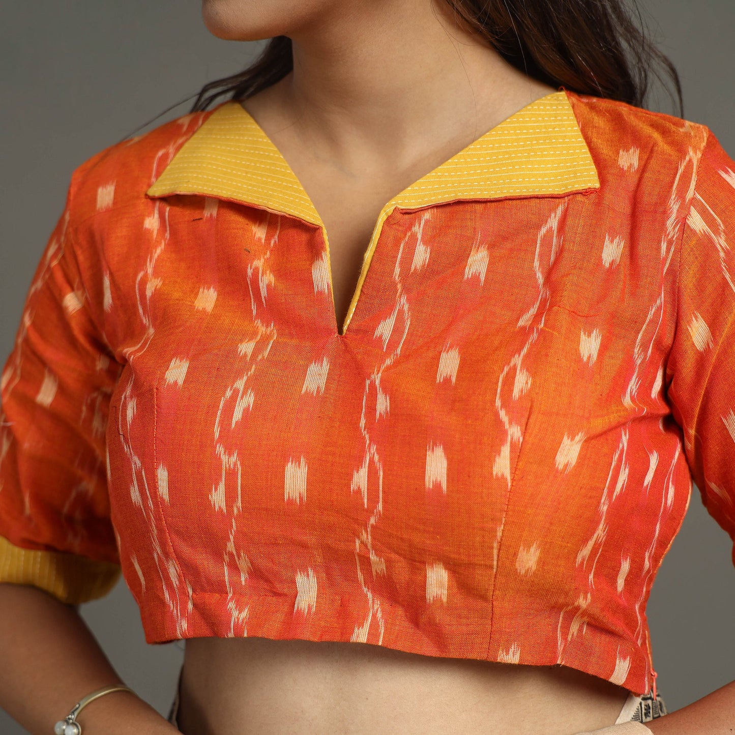 Orange - Sambalpuri Cotton Stitched Ikat Blouse 05