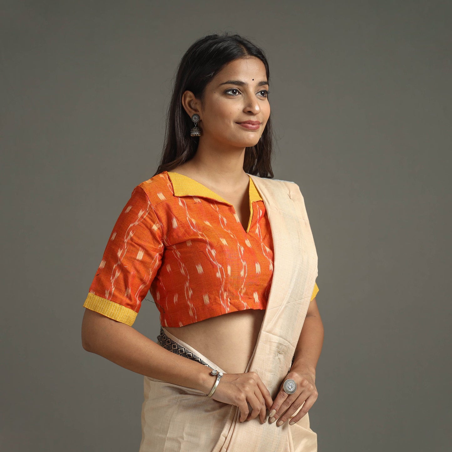 Orange - Sambalpuri Cotton Stitched Ikat Blouse 05