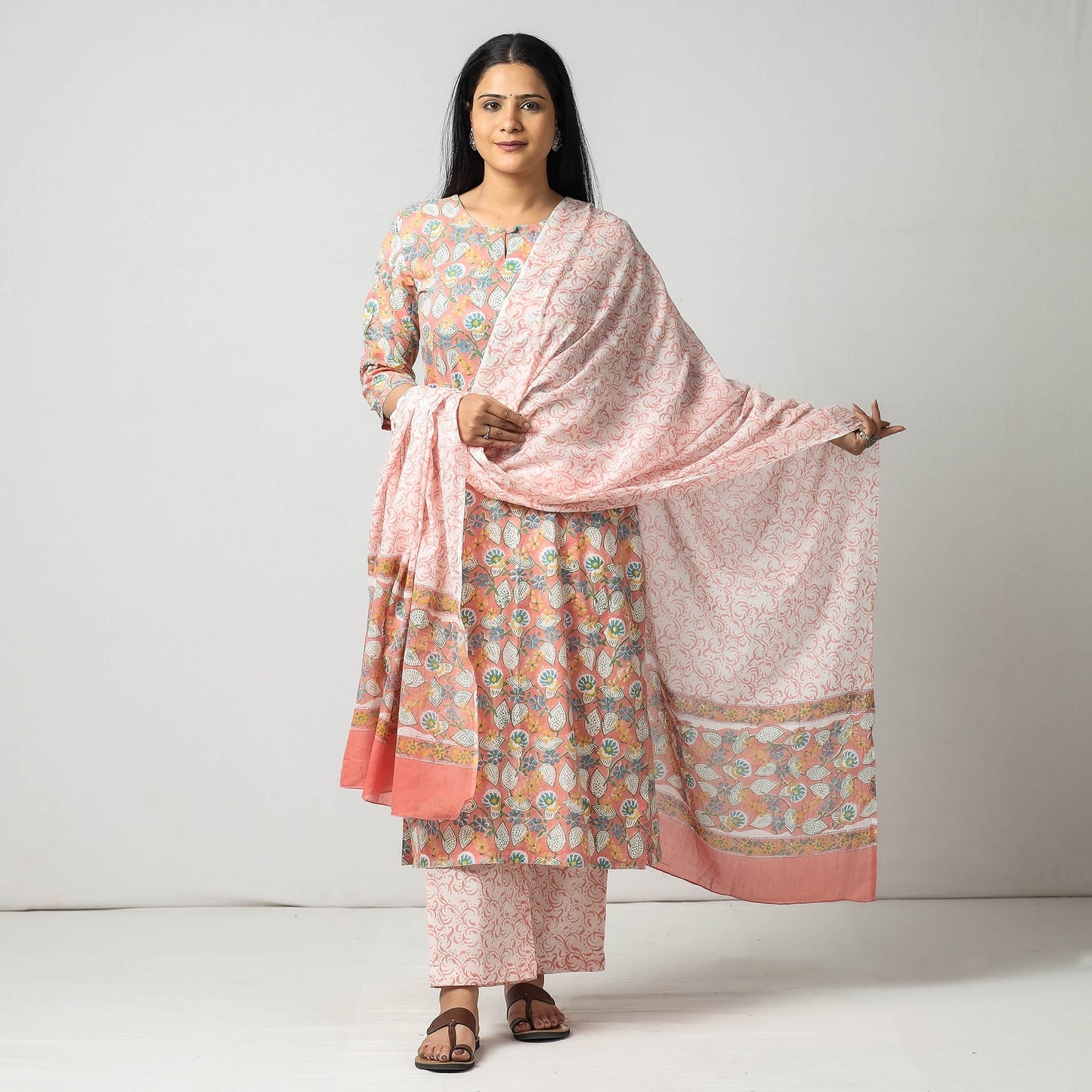  Sanganeri Kurta with Palazzo & Dupatta Set

