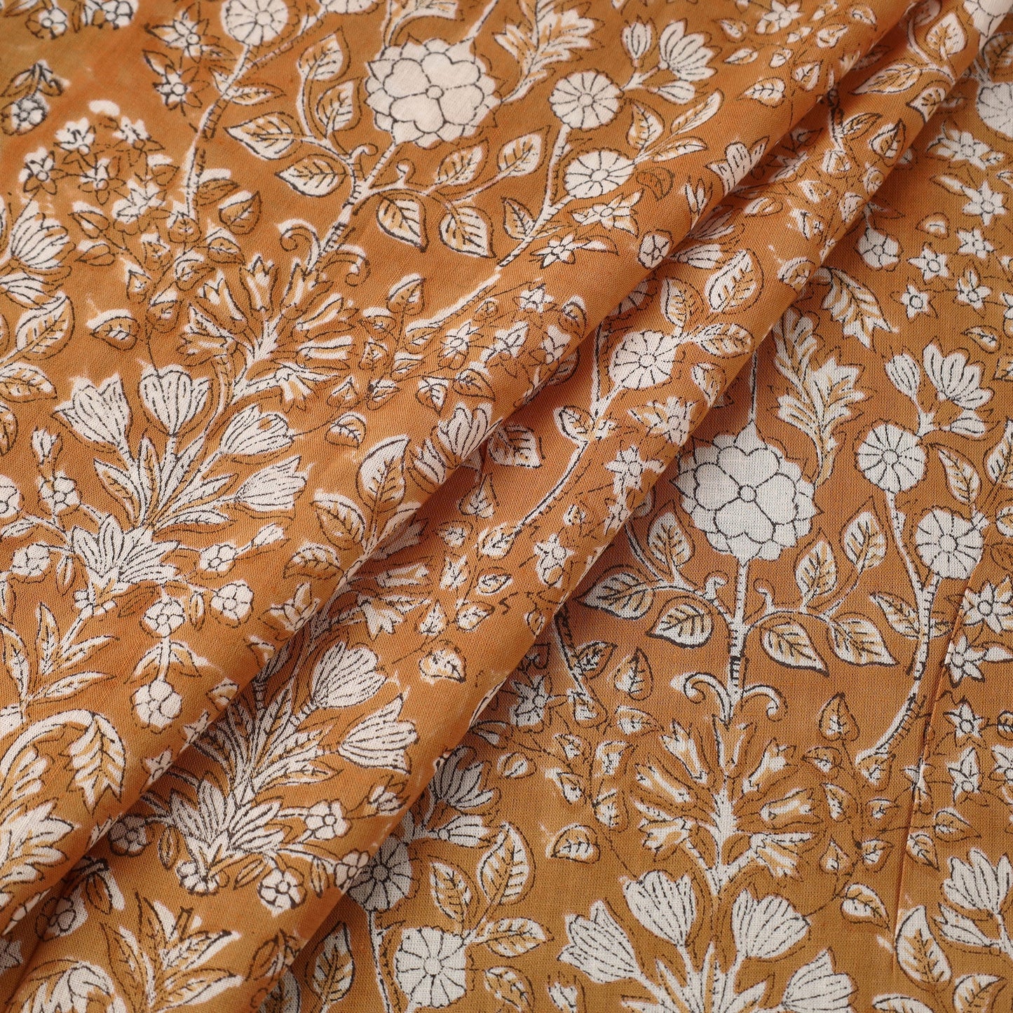 Buy Orange Sanganeri Block Print Cotton Fabric