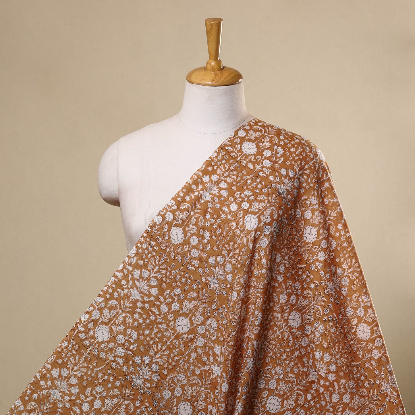 Buy Orange Sanganeri Block Print Cotton Fabric