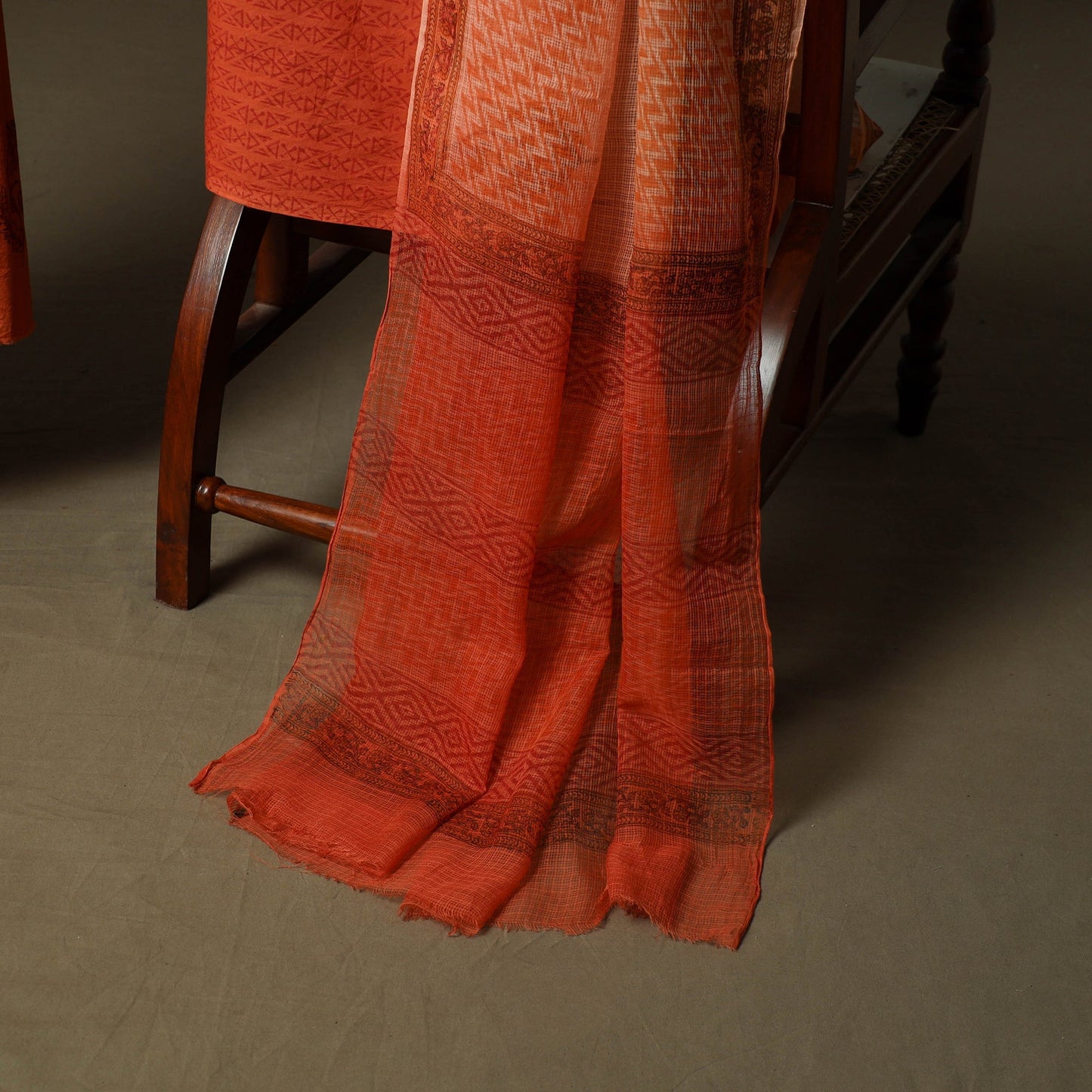 Sanganeri hand block print cotton 3pc unstitched dress