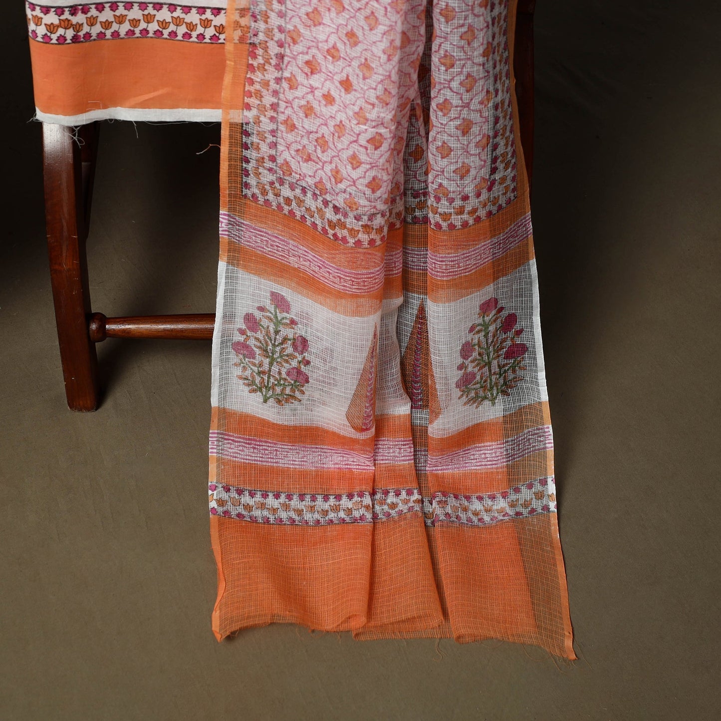 Sanganeri hand block print cotton 3pc unstitched dress