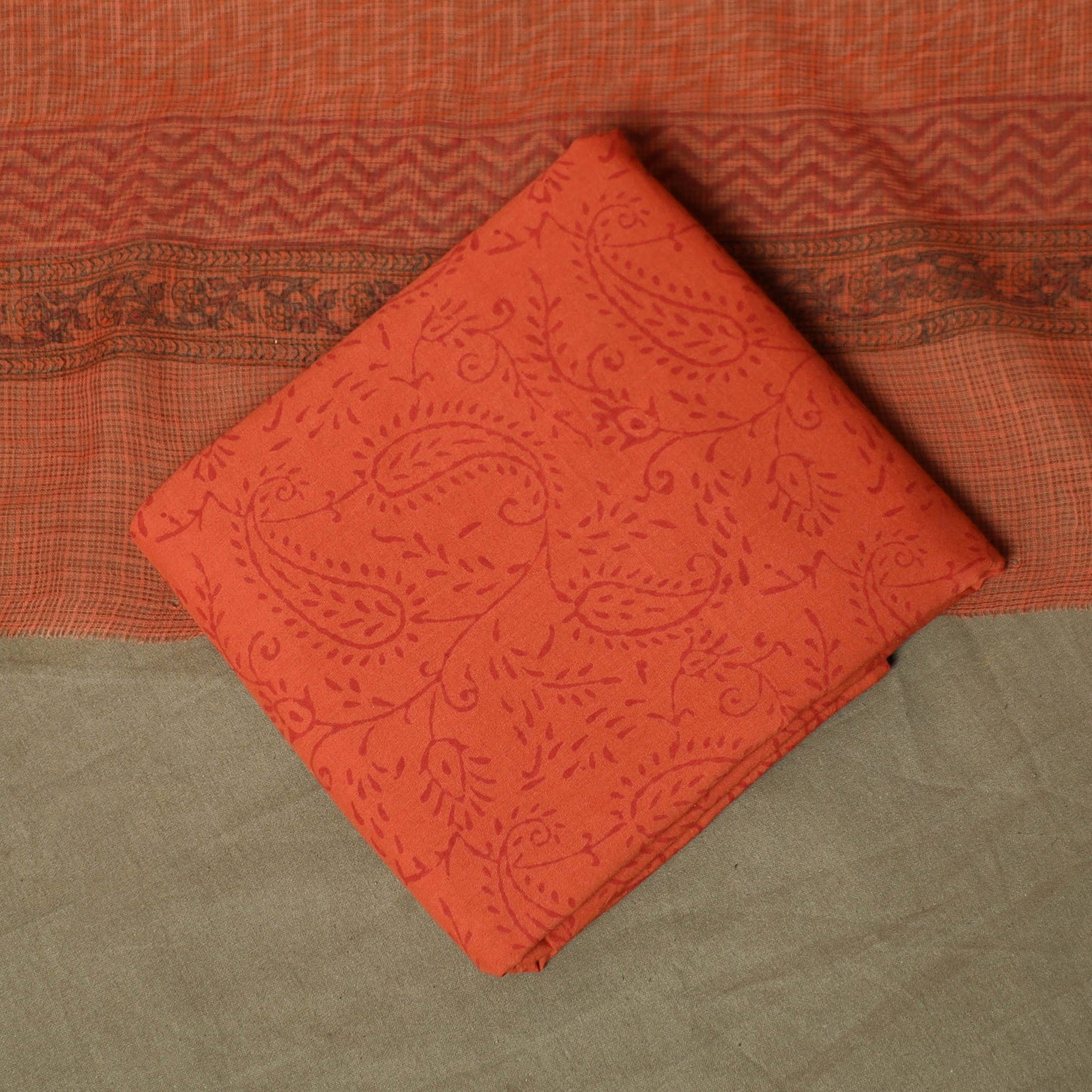 Sanganeri hand block print cotton 3pc unstitched dress