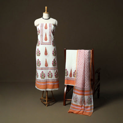 Sanganeri hand block print cotton 3pc unstitched dress