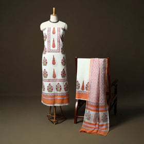 Sanganeri hand block print cotton 3pc unstitched dress