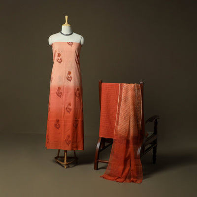 Sanganeri hand block print cotton 3pc unstitched dress