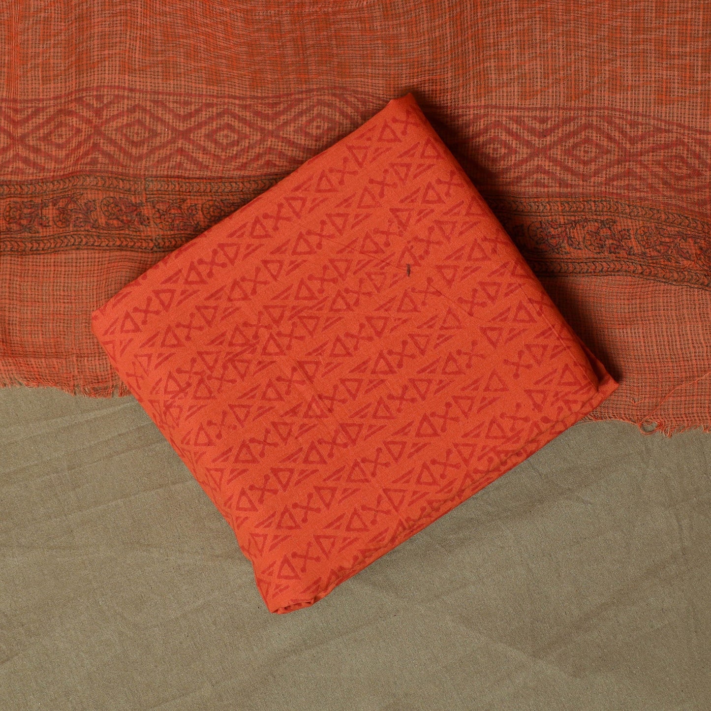 Sanganeri hand block print cotton 3pc unstitched dress