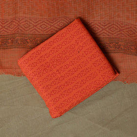 Sanganeri hand block print cotton 3pc unstitched dress