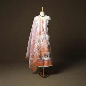 Sanganeri hand block print cotton 3pc unstitched dress
