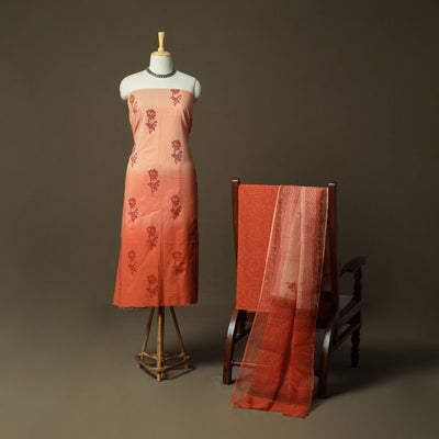 Sanganeri hand block print cotton 3pc unstitched dress