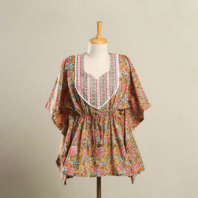 Orange - sanganeri mosaic fusion cotton kaftan (short) 04