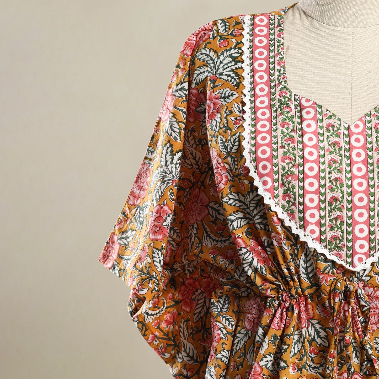 Orange - sanganeri mosaic fusion cotton kaftan (short) 04