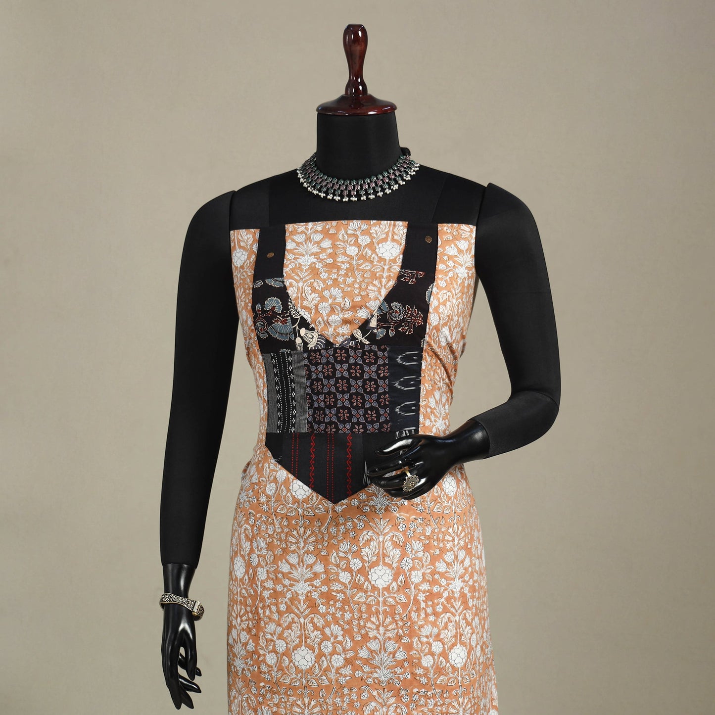 Orange - sanganeri patchwork cotton unstitched kurta