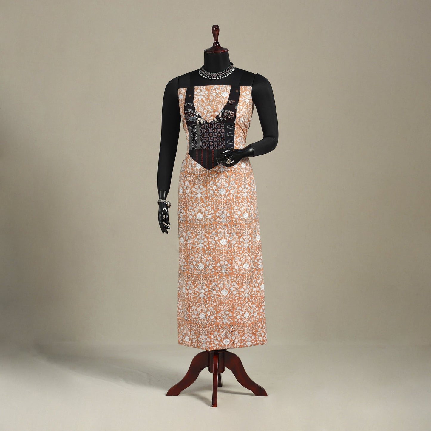 Orange - sanganeri patchwork cotton unstitched kurta