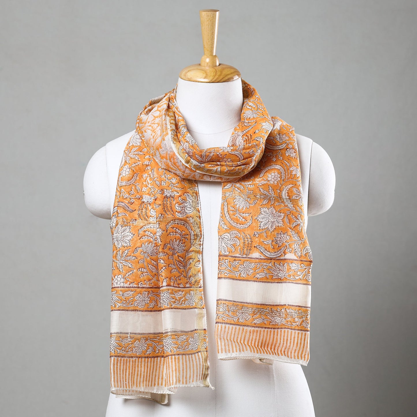  Sanganeri Block Printed Chanderi Silk Handloom Stole 