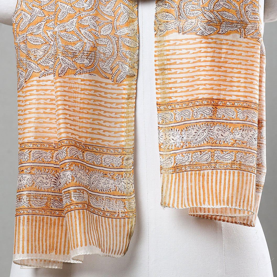  Sanganeri Block Printed Chanderi Silk Handloom Stole 