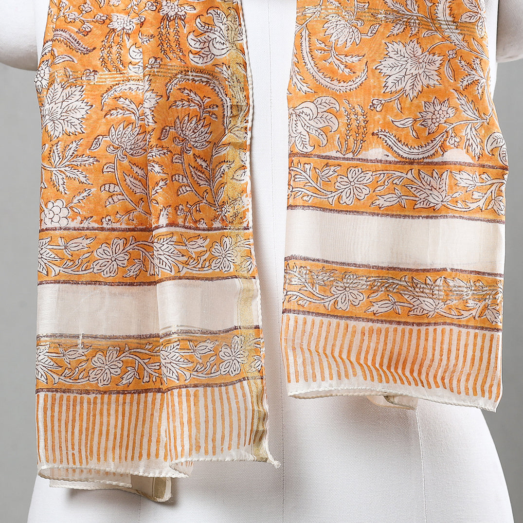  Sanganeri Block Printed Chanderi Silk Handloom Stole 