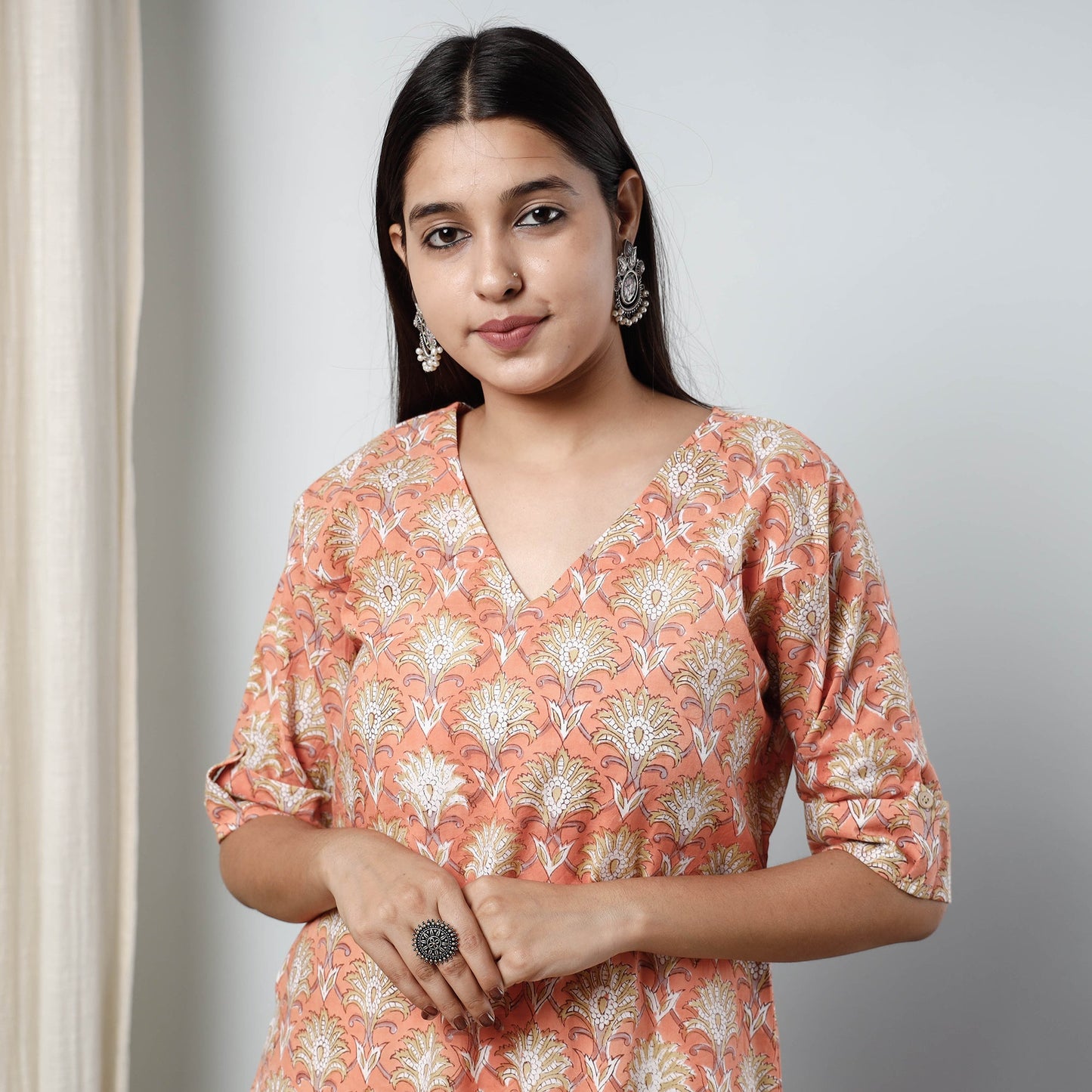 Sanganeri Block Printed Cotton Long Kurta for Women