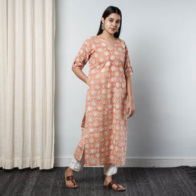  Sanganeri Block Printed Cotton Long Kurta for Women