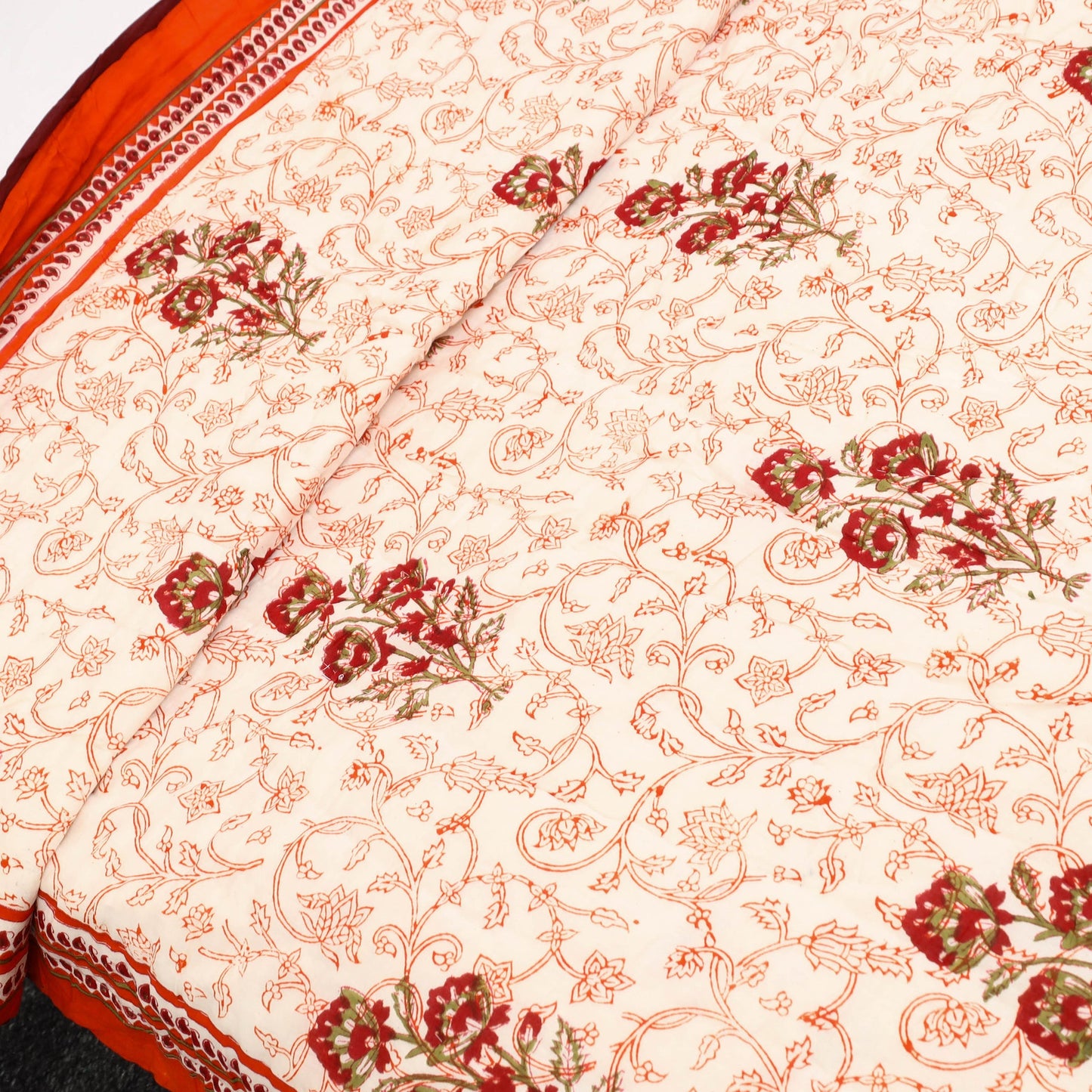  Orange Sanganeri Reversible Double Soft Cotton Quilt/Blanket