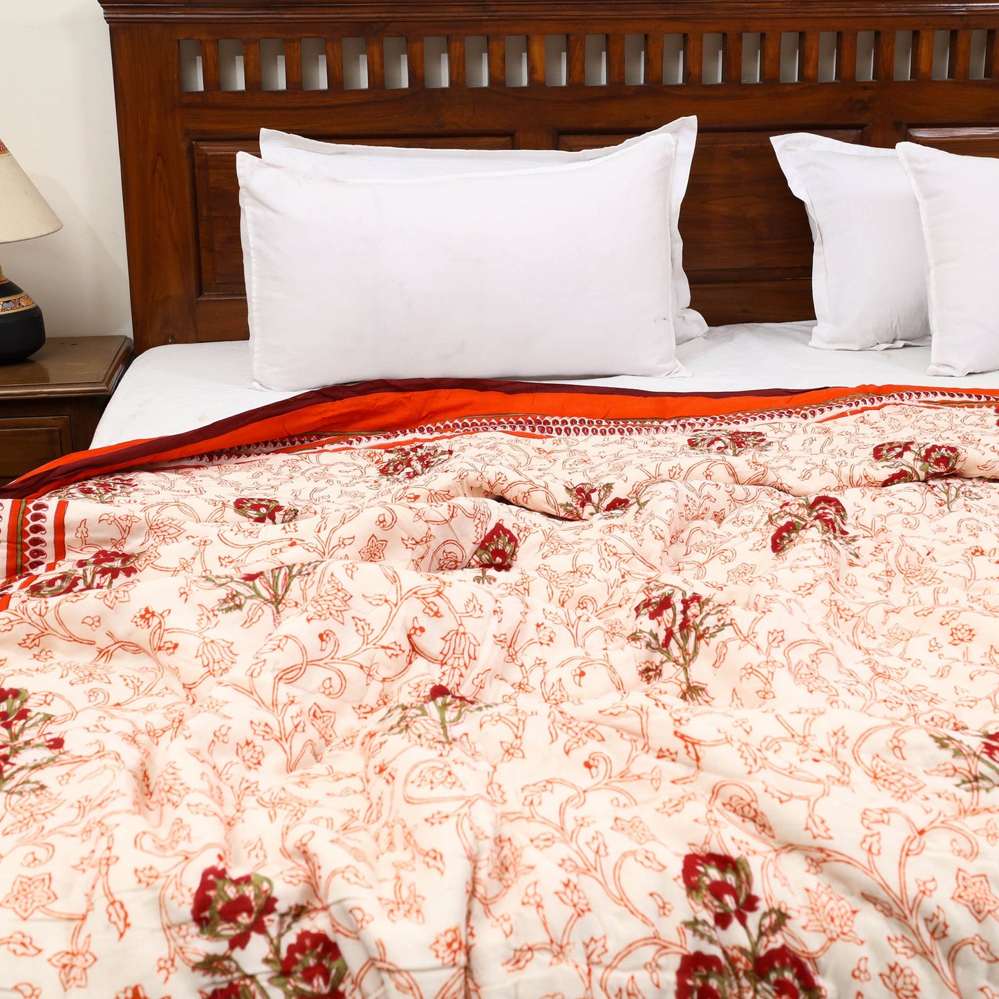  Orange Sanganeri Reversible Double Soft Cotton Quilt/Blanket