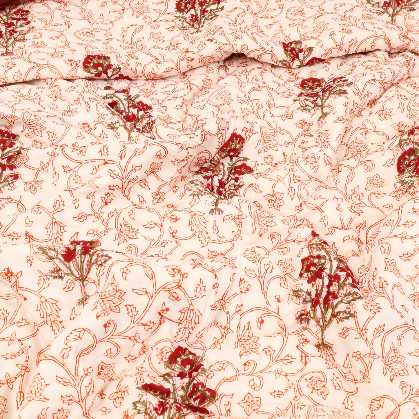  Orange Sanganeri Reversible Double Soft Cotton Quilt/Blanket